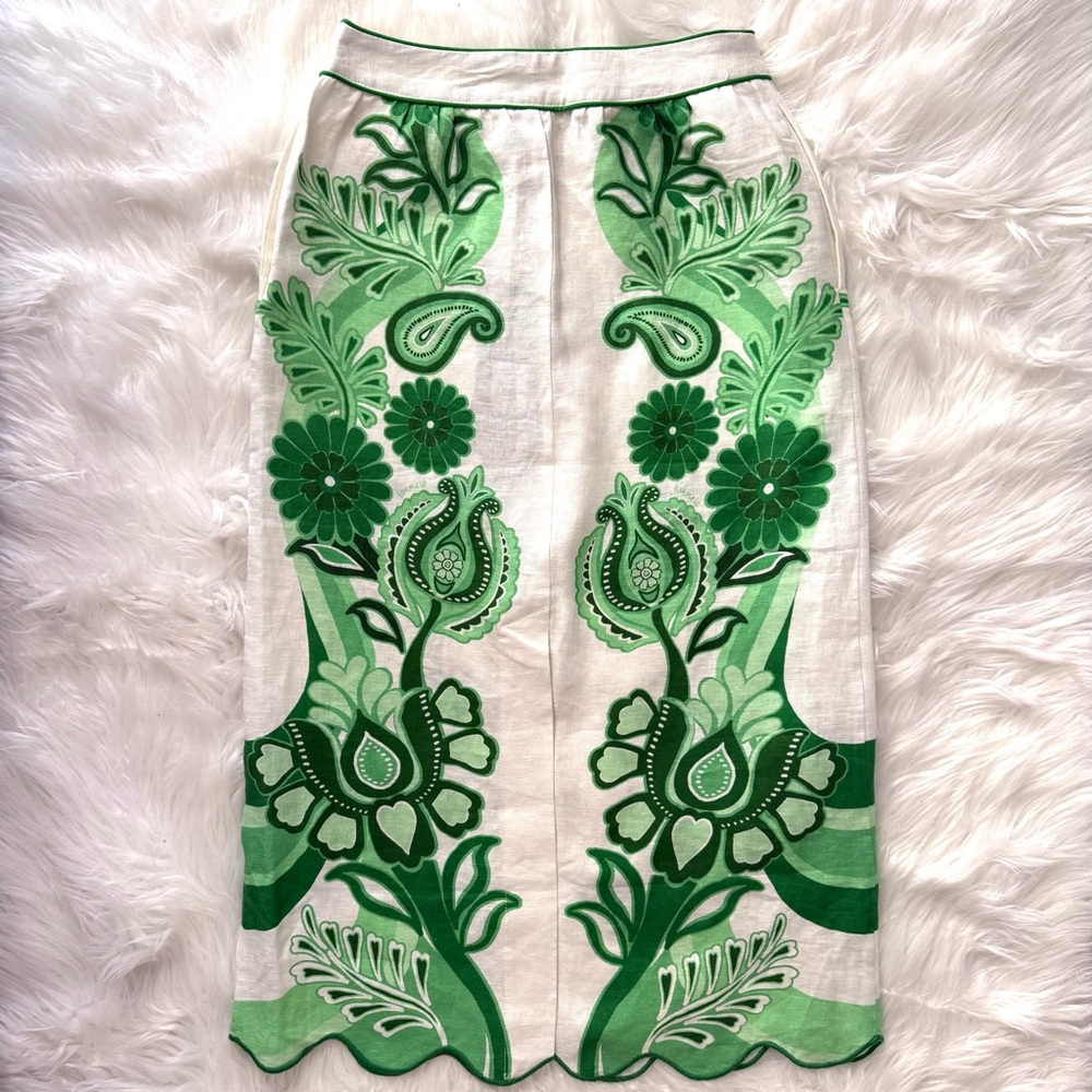FARM Rio Color Festival Linen Midi Skirt, Green, NWT 🇧🇷 - Picture 8 of 16